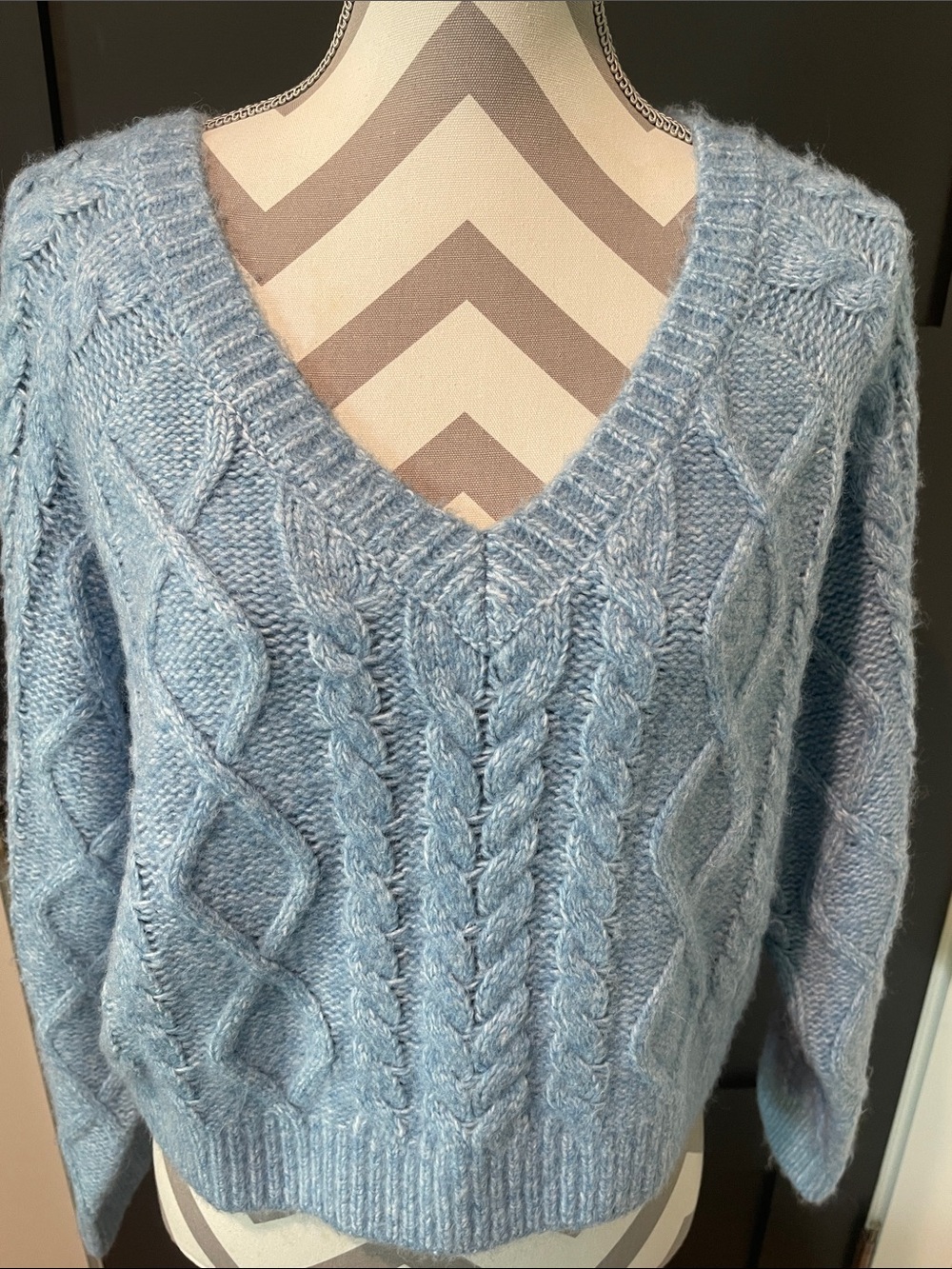 Happily Grey Cable knit Preppy Sweater Size L